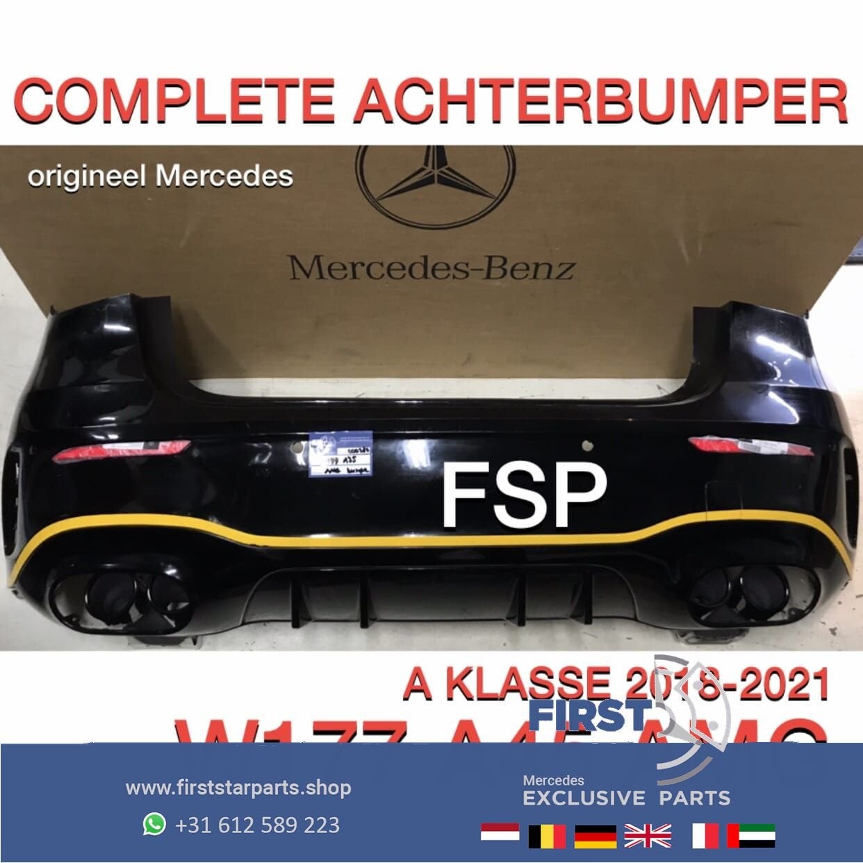 W177 A45 ACHTERBUMPER + UITLAAT SIERSTUKKEN LINKS/RECHTS A45, Auto-onderdelen, Carrosserie, Bumper, Mercedes-Benz, Achter, Gebruikt