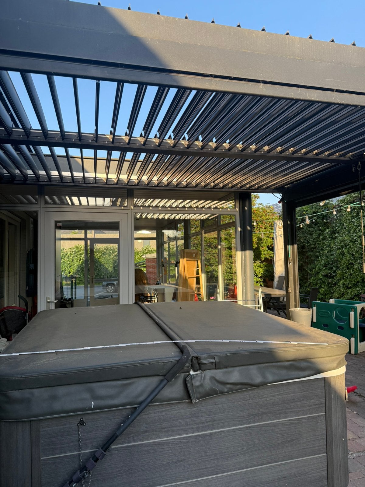 Terrasoverkapping met lamellendak, Enlèvement, Comme neuf, Pavillon de jardin