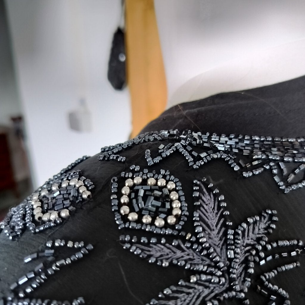 Vintage kralen feestelijke vest, Ophalen, Gedragen, Maat 42/44 (L), Zwart