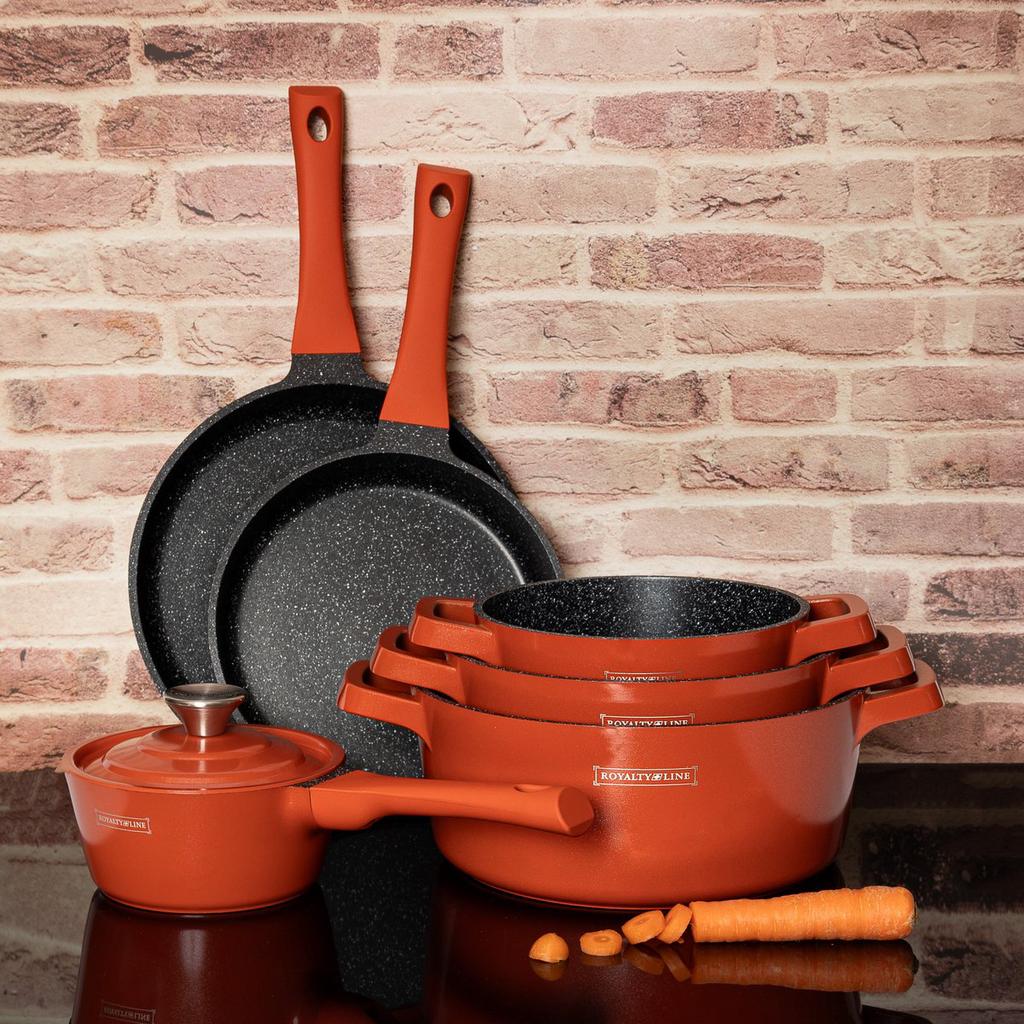 Royalty Line OS1014M ORANJE - 14 delig kookpotten set, Huis en Inrichting, Ophalen, Pannenset, Keramische plaat, Nieuw