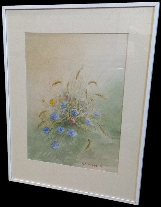 R. Fauvarque, « fleurs »., Antiquités & Art, Art | Peinture | Classique, Sous verre, Aquarelle, Enlèvement, Papier