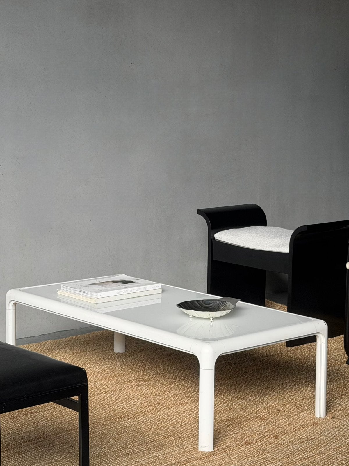 Italiaanse space age witte salontafel, Huis en Inrichting, Ophalen, Zo goed als nieuw, Glas