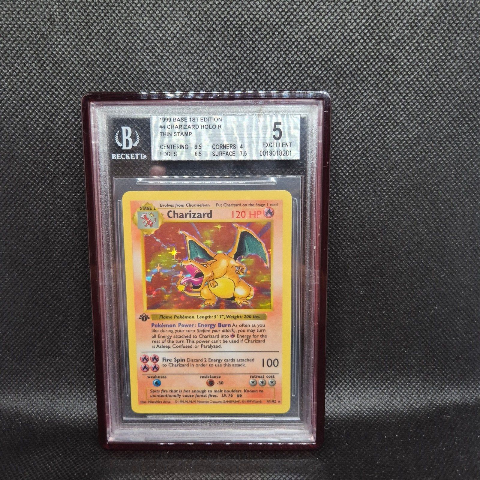 Charizard Holo Thin Stamp Base 1st edition BGS 5, Enlèvement ou Envoi
