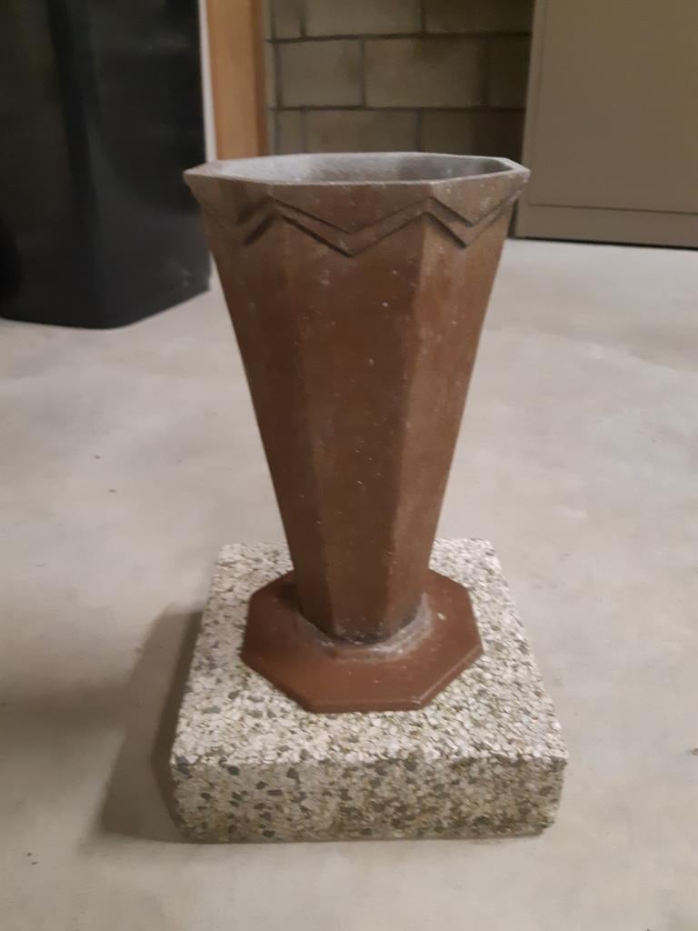 Vase d'extérieur (aluminium et socle en pierre), Ophalen of Verzenden, Steen