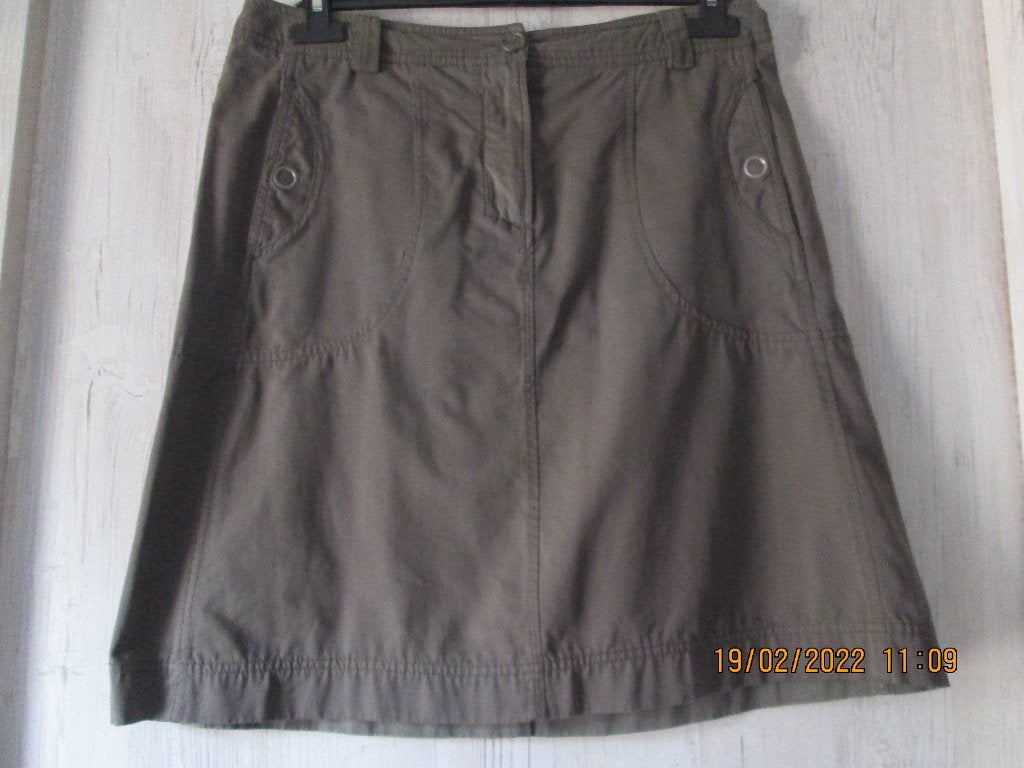 Jupe droite kaki tissu peau de pêche « Ultimi », taille 40, Ultimi, Zo goed als nieuw, Boven de knie, Groen