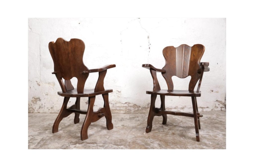 Story Book Brutalist Wabi Sabi Oak Fire place Lounge Chairs, Enlèvement