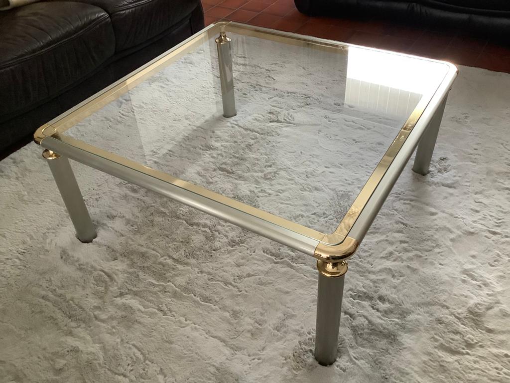 Vintage salontafel glazen blad, Huis en Inrichting, Tafels | Salontafels, Ophalen, Gebruikt, 50 tot 100 cm, Vierkant