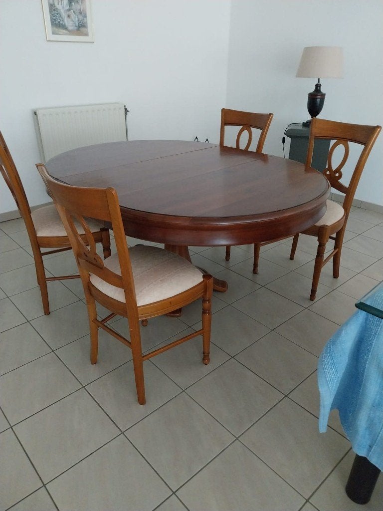 Tafel en stoelen, Huis en Inrichting, Ophalen, Gebruikt, Rond, Kersenhout
