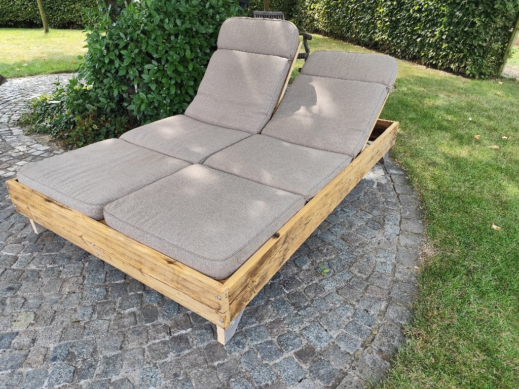 2-persoonsligbed tuin, Ophalen, Gebruikt, Hout, Verstelbaar