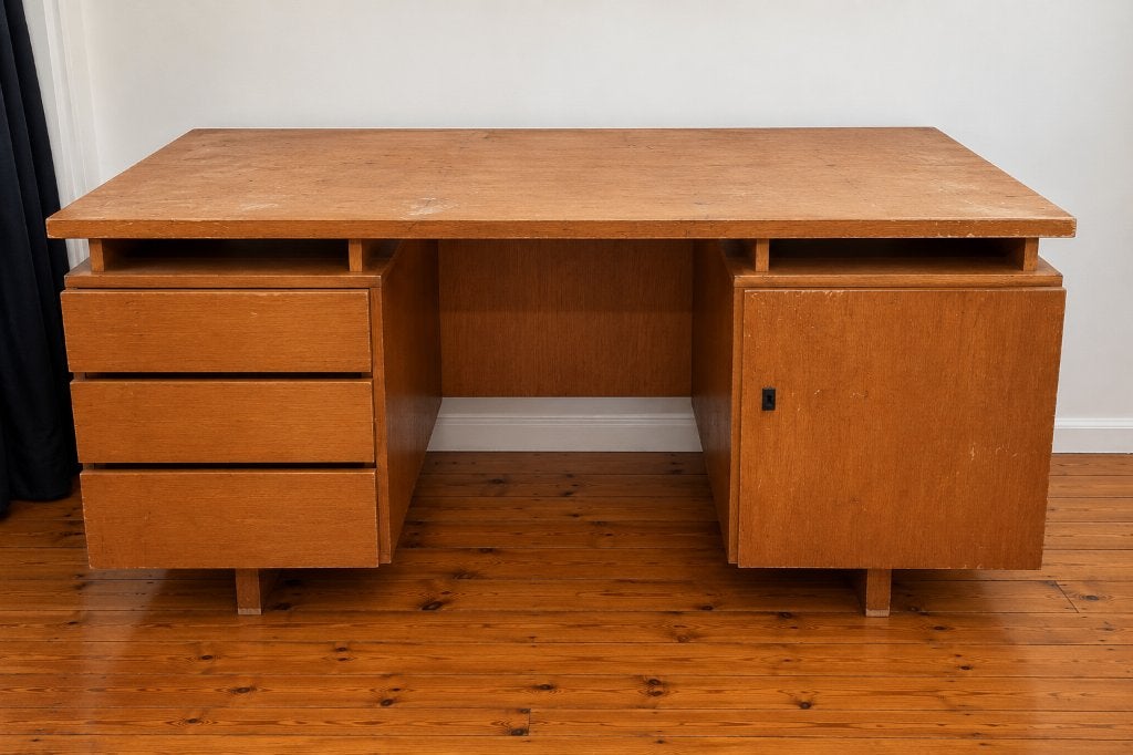 Bureau vintage en bois, 65 cm, 138 cm, Vintage, Enlèvement