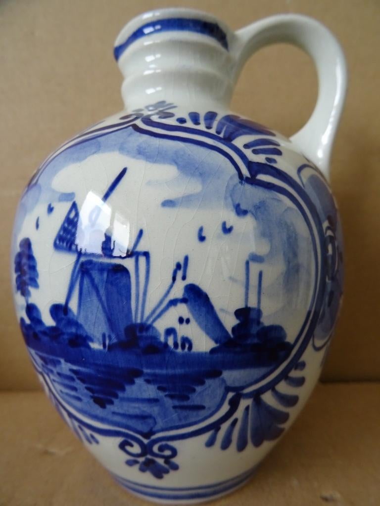 Delfts blauwe vaas kannetje met molen 13cm Delfts Holland, Ophalen of Verzenden