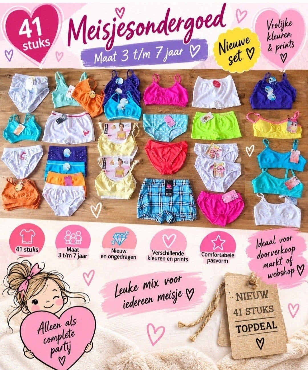 Nouveau lot (41 pièces) de sous-vêtements pour filles de 3 à, Enfants & Bébés, Enlèvement ou Envoi, Neuf, Fille, Vêtements de nuit ou Sous-vêtements
