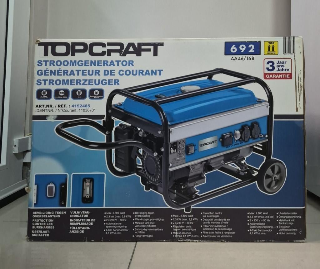 Groupe électrogène Topcraft, Bricolage & Construction, Neuf, Essence, Moins de 5 kVA, Enlèvement