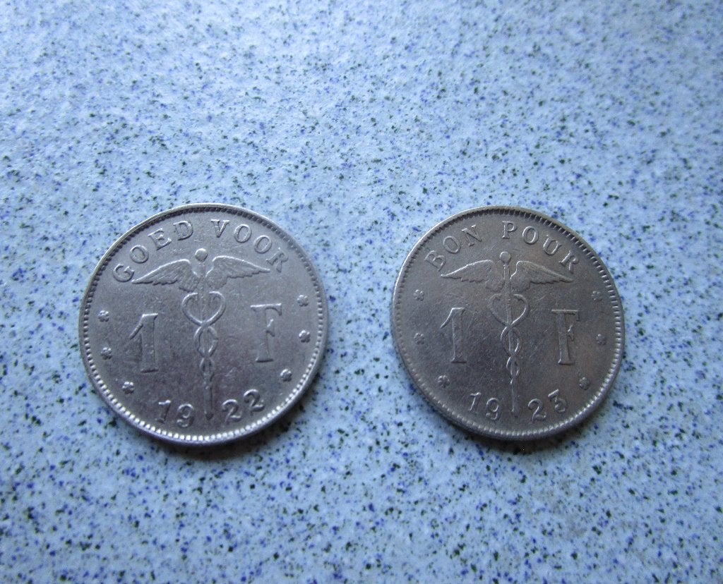 2 X 1 Belgische frank 1922 -23, Timbres & Monnaies, Monnaies | Belgique, Enlèvement, Monnaie en vrac