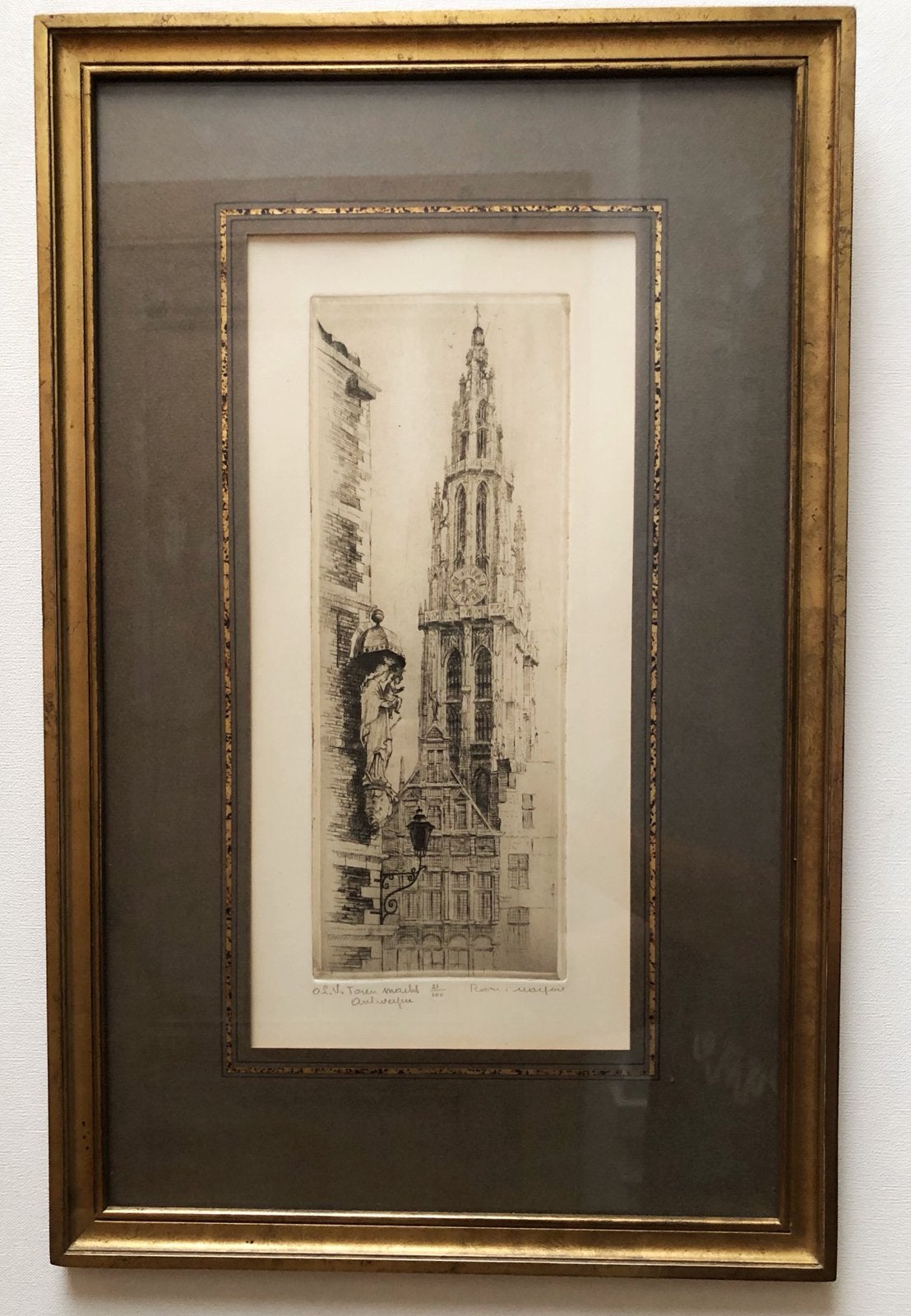 Originele ets R. Malfliet: A'pen (21/100) in Schleiper-lijst, Enlèvement, Eau-forte, Encadré
