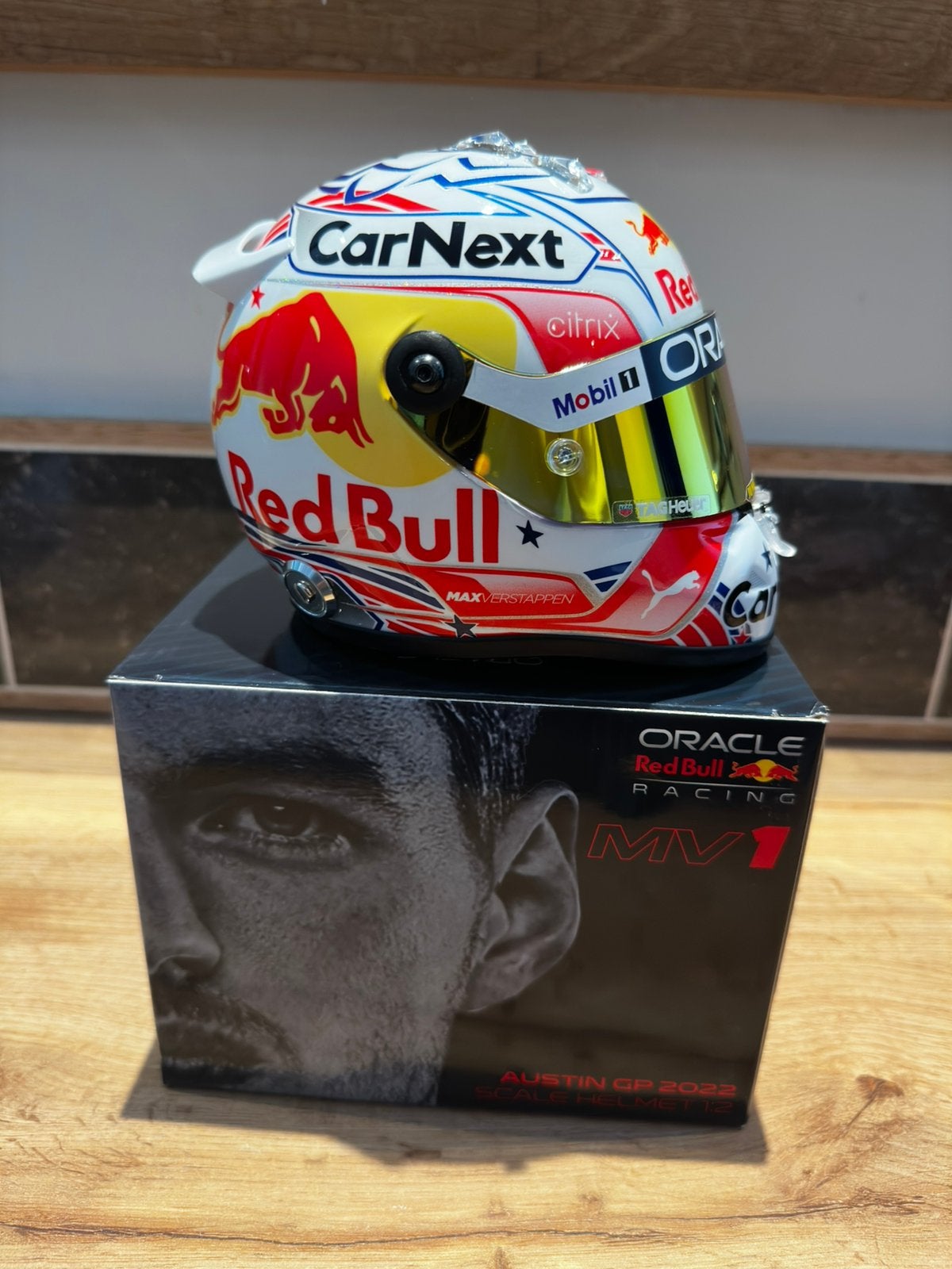 Max Verstappen 2022 Austin GP helm 1:2, Enlèvement ou Envoi, Comme neuf
