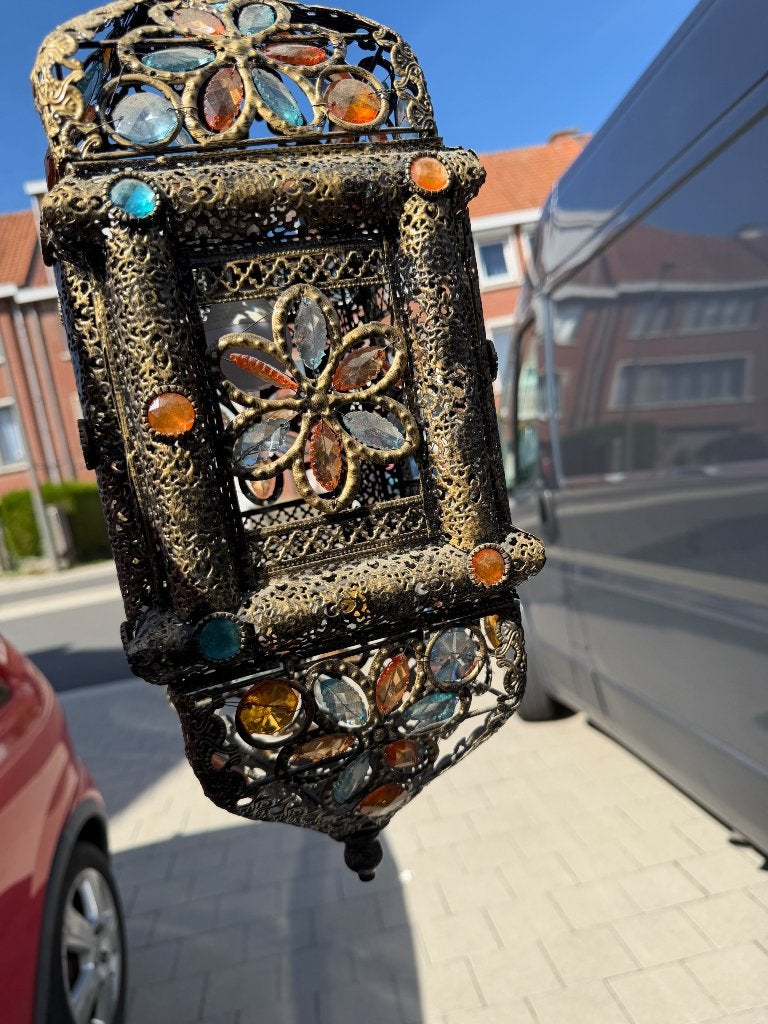 Vintage Oosterse / Marokkaanse hanglamp – gekleurd glas, Ophalen, Gebruikt, Glas, Marrokaans