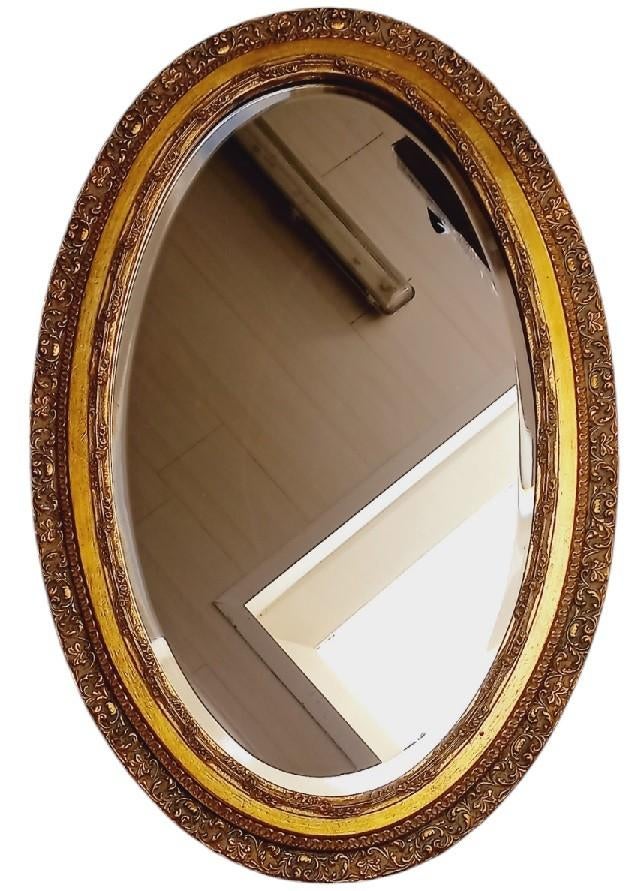 ovale houten vergulde spiegel., Antiek en Kunst, Ophalen