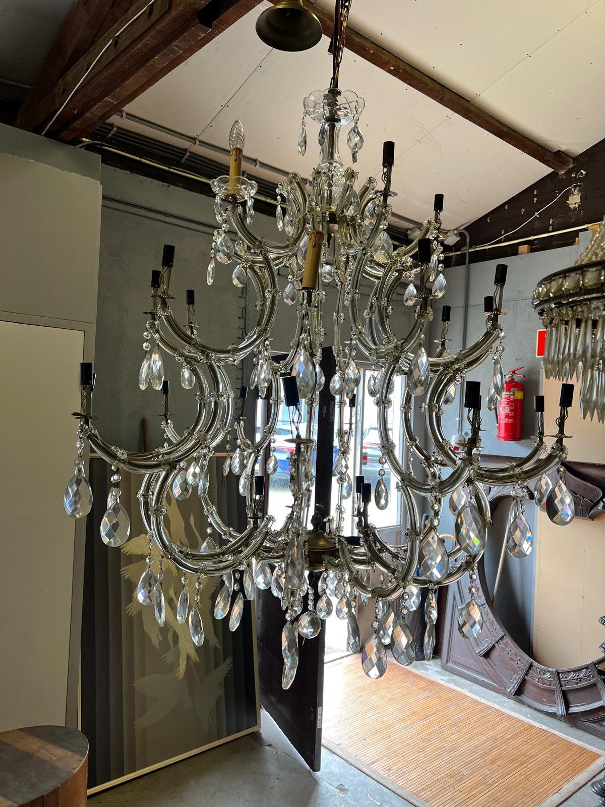 Antieke grote kristallen kroonlamp, Antiek en Kunst, Ophalen