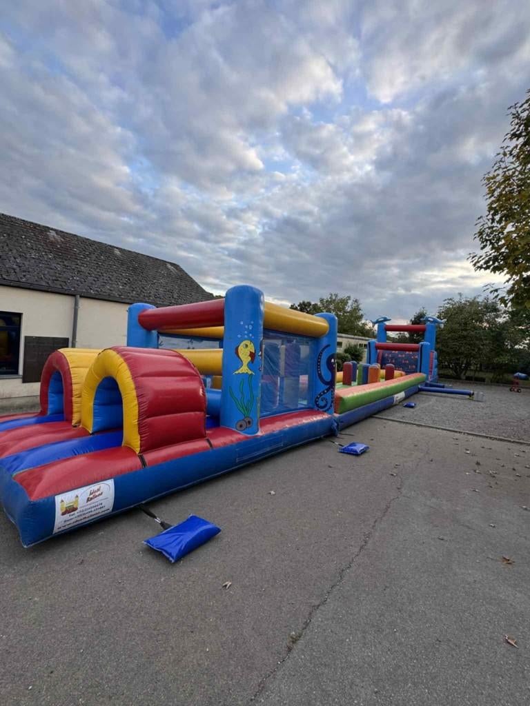 LOCATION: Château gonflable Dauphins Toboggan+obstacles+13m, Ophalen, Gebruikt