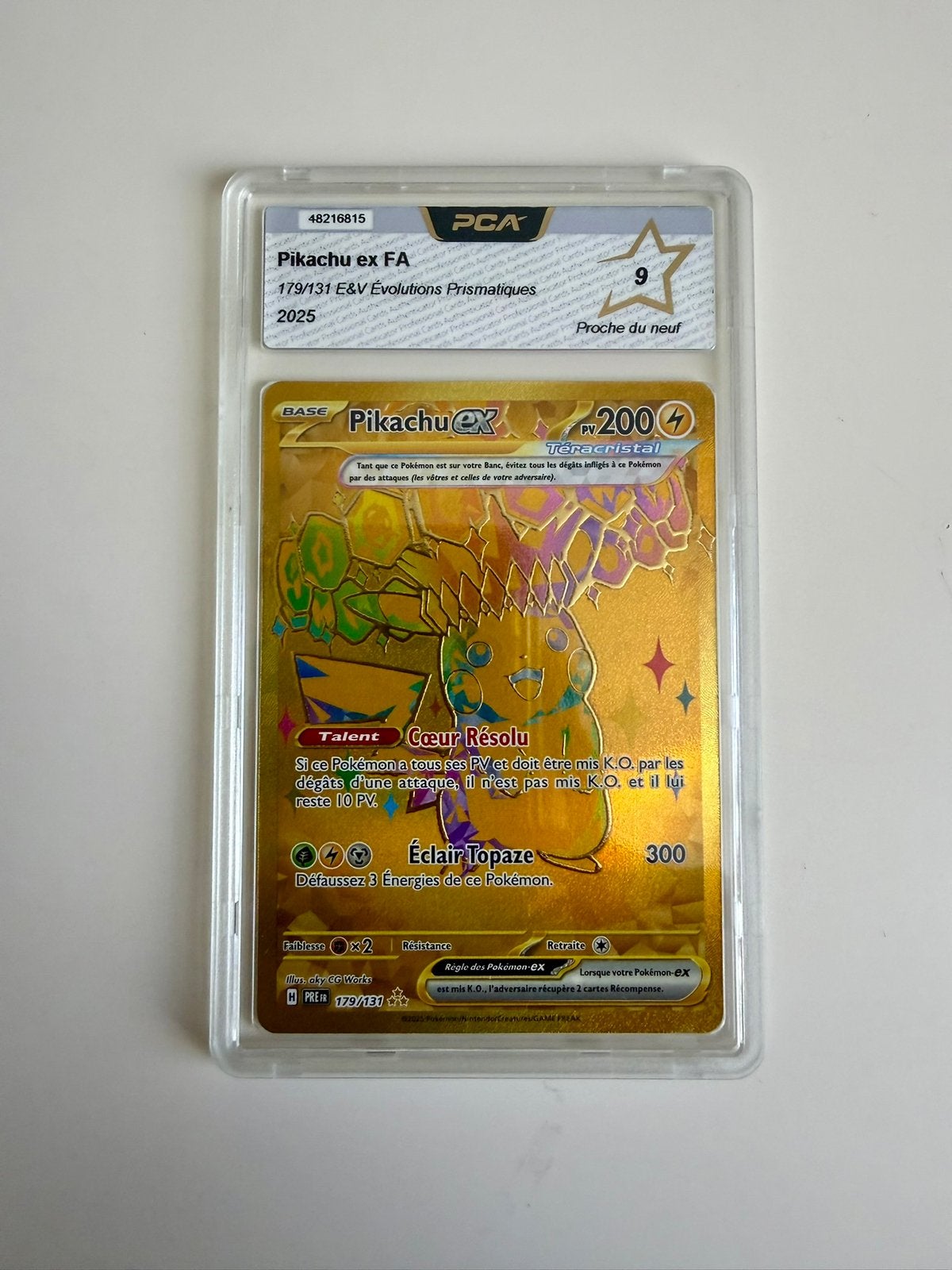 Pokémon TCG Pikachu Ex 179/131 Gold Ultra Rare EV8.5 PCA 9, Ophalen of Verzenden, Nieuw, Losse kaart, Foil