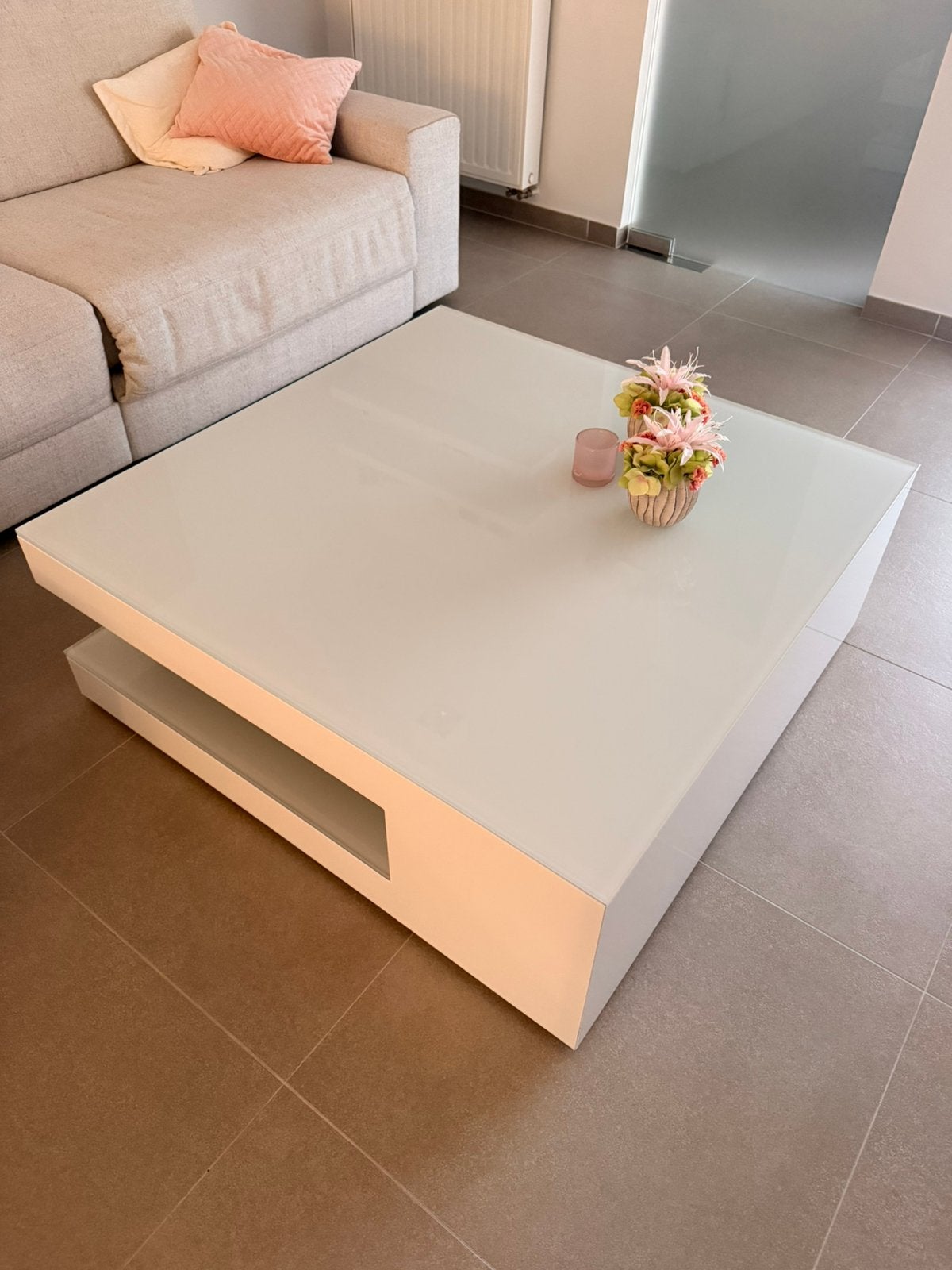 Table basse Karat blanche, Enlèvement, Comme neuf, Carré, Verre