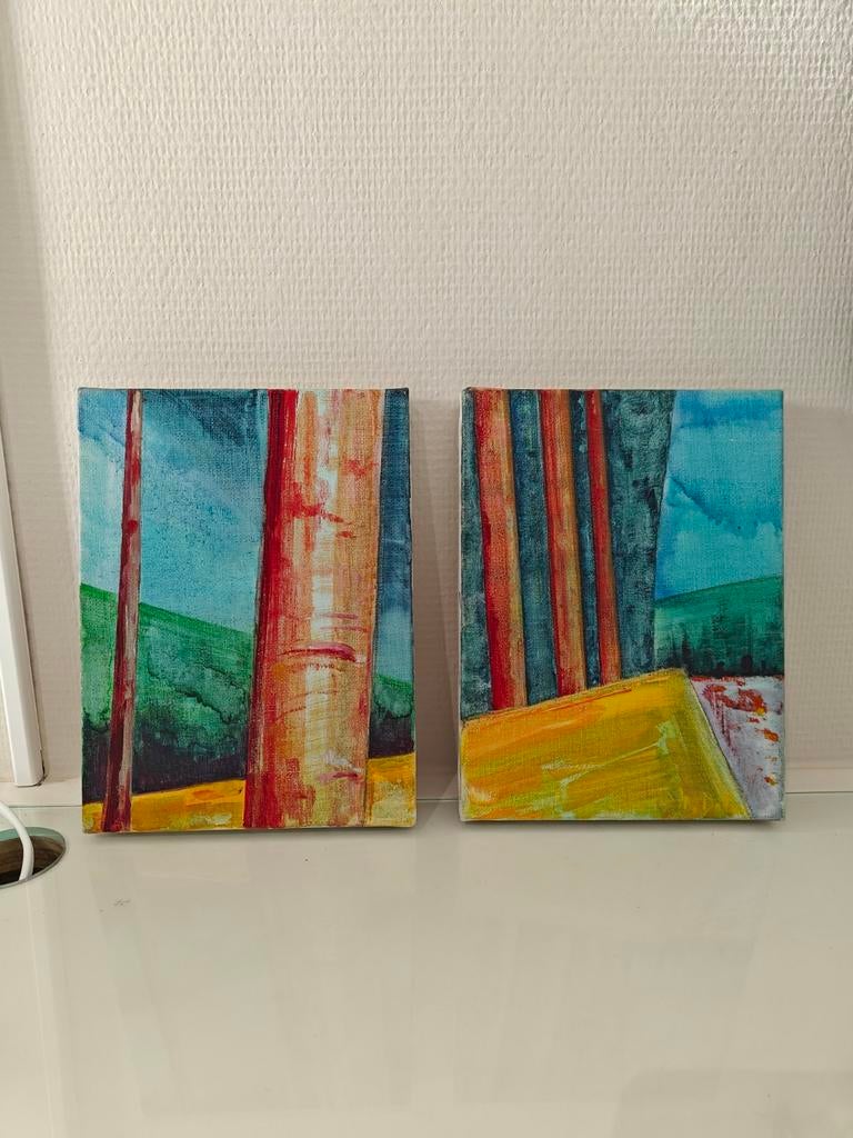 2 kleine schilderijen van Martine Deleu 24Hx18B, Ophalen