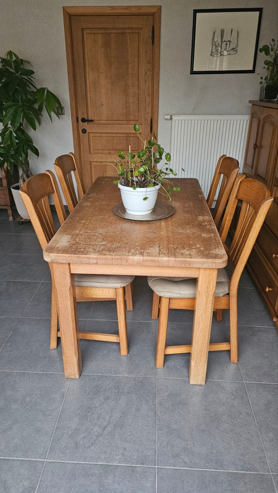 Massief eiken eettafel 140  80 cm met 4 stoelen, Enlèvement