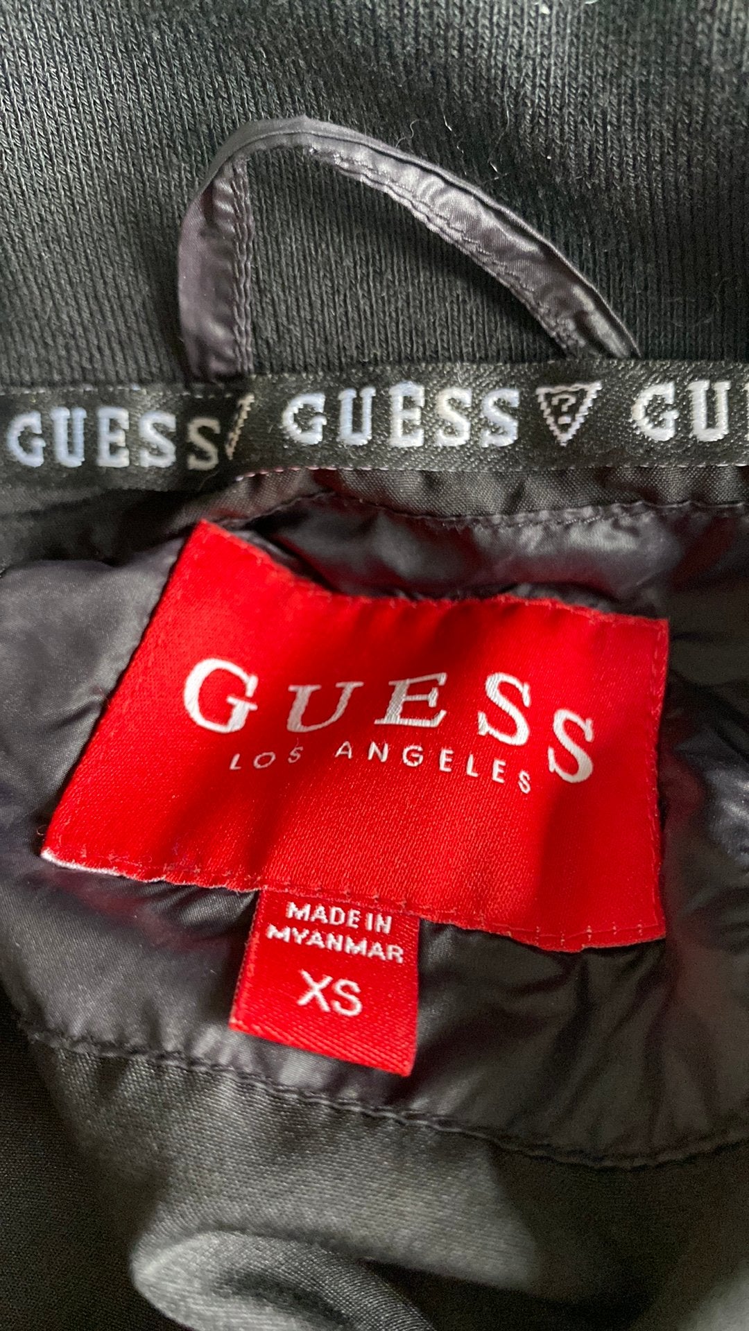 Herfst-winterjas merk guess, Kleding | Dames, Ophalen, Zo goed als nieuw, Maat 34 (XS) of kleiner, Zwart