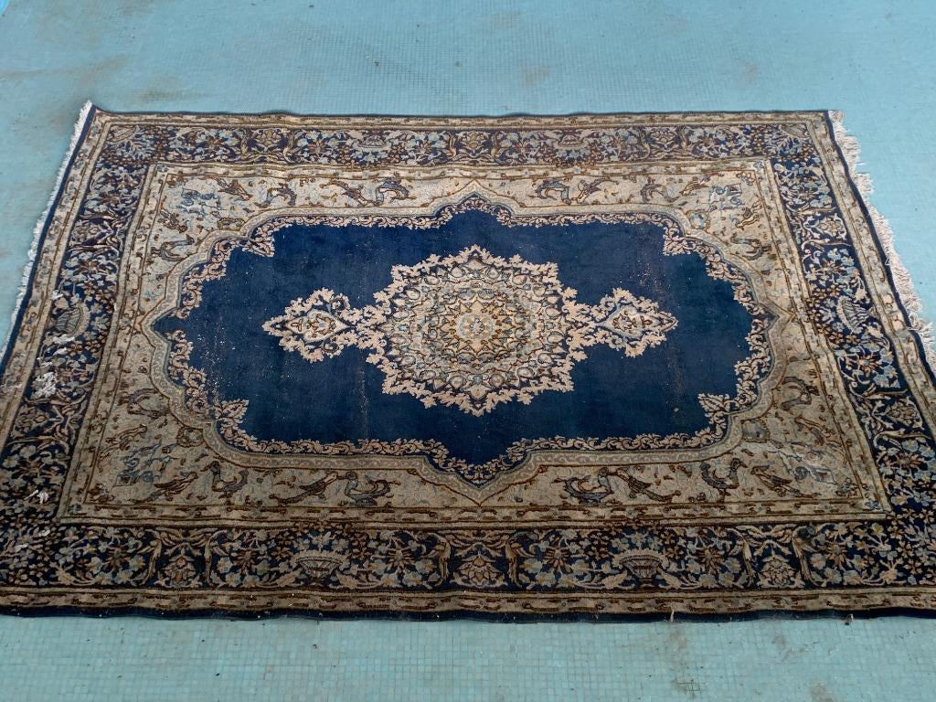 tapis persan, laine de mouton, beaux motifs, bleu profond, 200 cm ou plus, 200 cm ou plus, Enlèvement, Rectangulaire