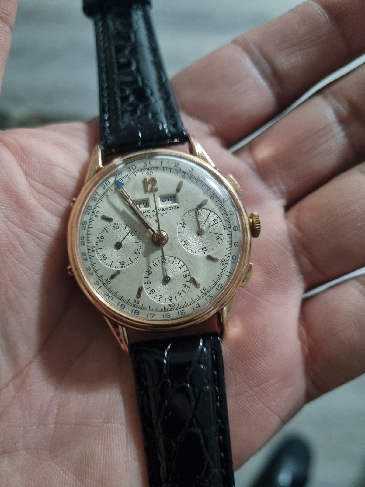 Rare chrono baume mercier, Bijoux, Sacs & Beauté, Montre-bracelet, Autres marques, 1930 à 1960, Enlèvement ou Envoi