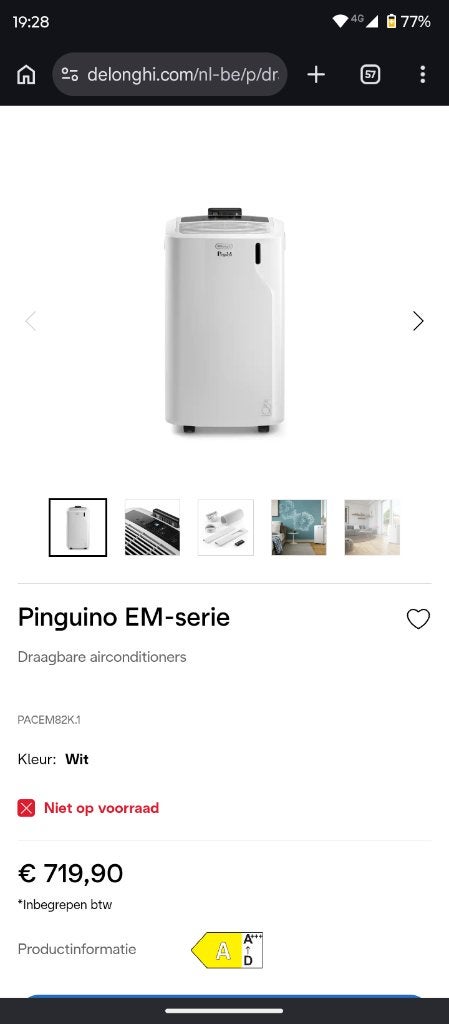 Delonghi mobiele airco, Electroménager, Neuf, Classe énergétique A ou plus économe, 60 à 100 m³, Refroidissement et Déshumidification