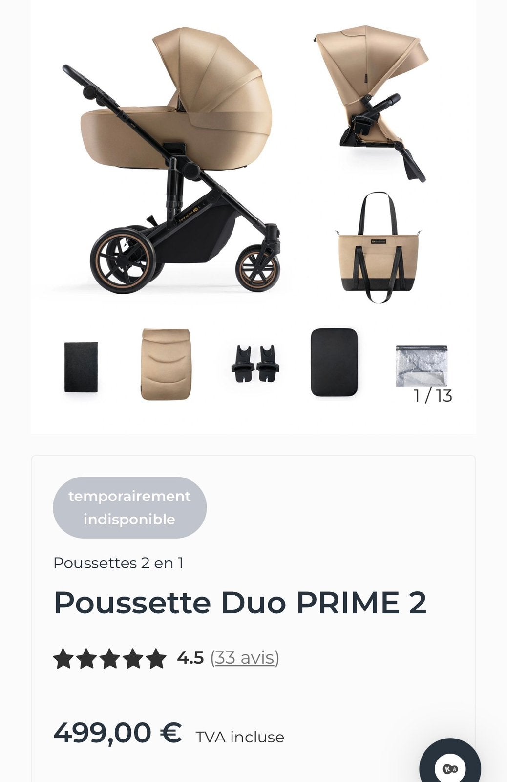 Poussette duo Prime Kinderkraft 2 en 1: nacelle et poussette, Autres marques, Pneus, Enlèvement, Utilisé