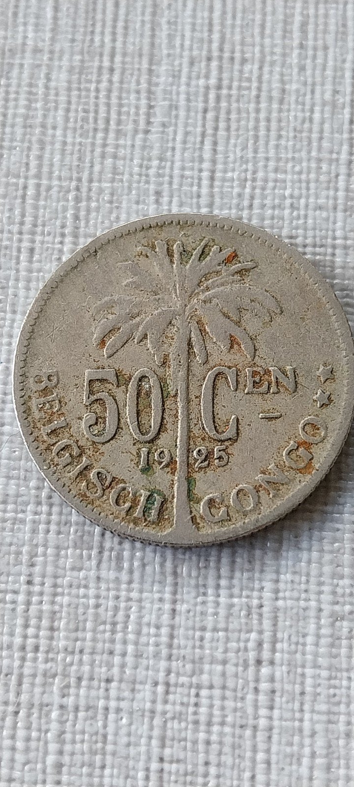 50 cent Belgisch Congo 1925, Ophalen of Verzenden, Metaal, Losse munt