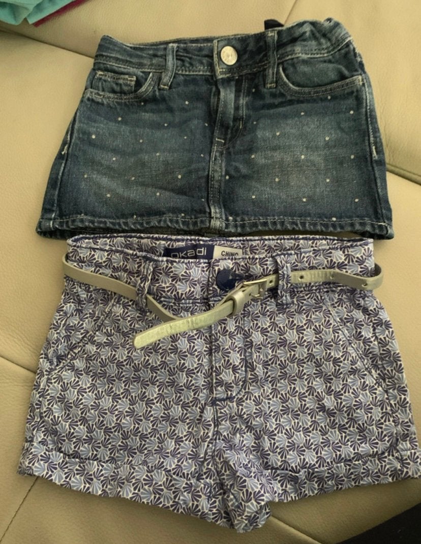 Lot fille 3 ans - 1 jupe et 1 short, Kinderen en Baby's, Kinderkleding | Maat 122, Ophalen of Verzenden, Zo goed als nieuw, Meisje
