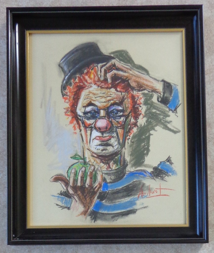 ROGER KORT / CLOWN / ORIGINEEL WERK / 70x58cm / KADER / SIG, Pastel, Enlèvement ou Envoi, Figures, Papier/carton