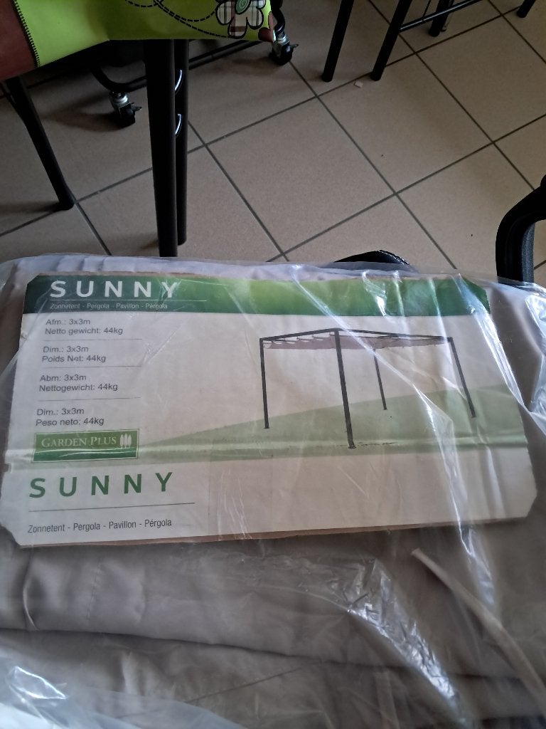 Pergola 3x3 m met Schuifdak– Overkappingen Buiten –beige, Ophalen, Nieuw, Tuinpaviljoen