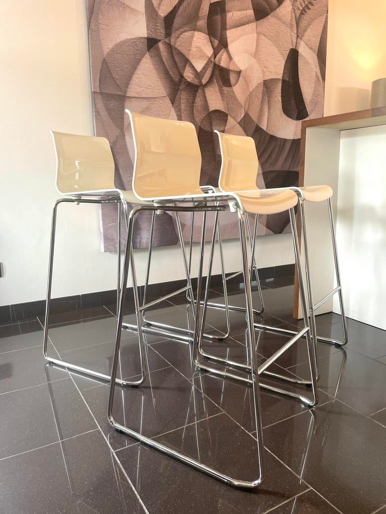 LOT de 4 tabourets de bar - Blanc / Chrome, 4 tabourets, Enlèvement, Comme neuf, Métal