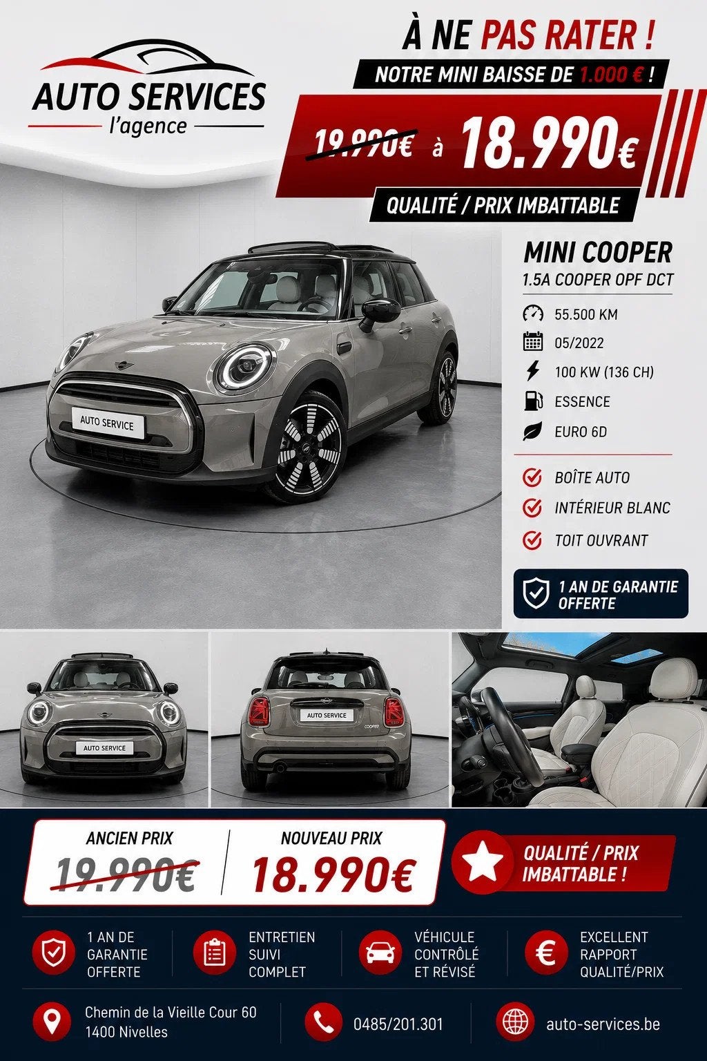 MINI Cooper 1.5A Cooper OPF DCT Garantie 12 mois (bj 2022), https://public.car-pass.be/vhr/9f95a502-d217-4e76-bcf0-c73c2e1cec95