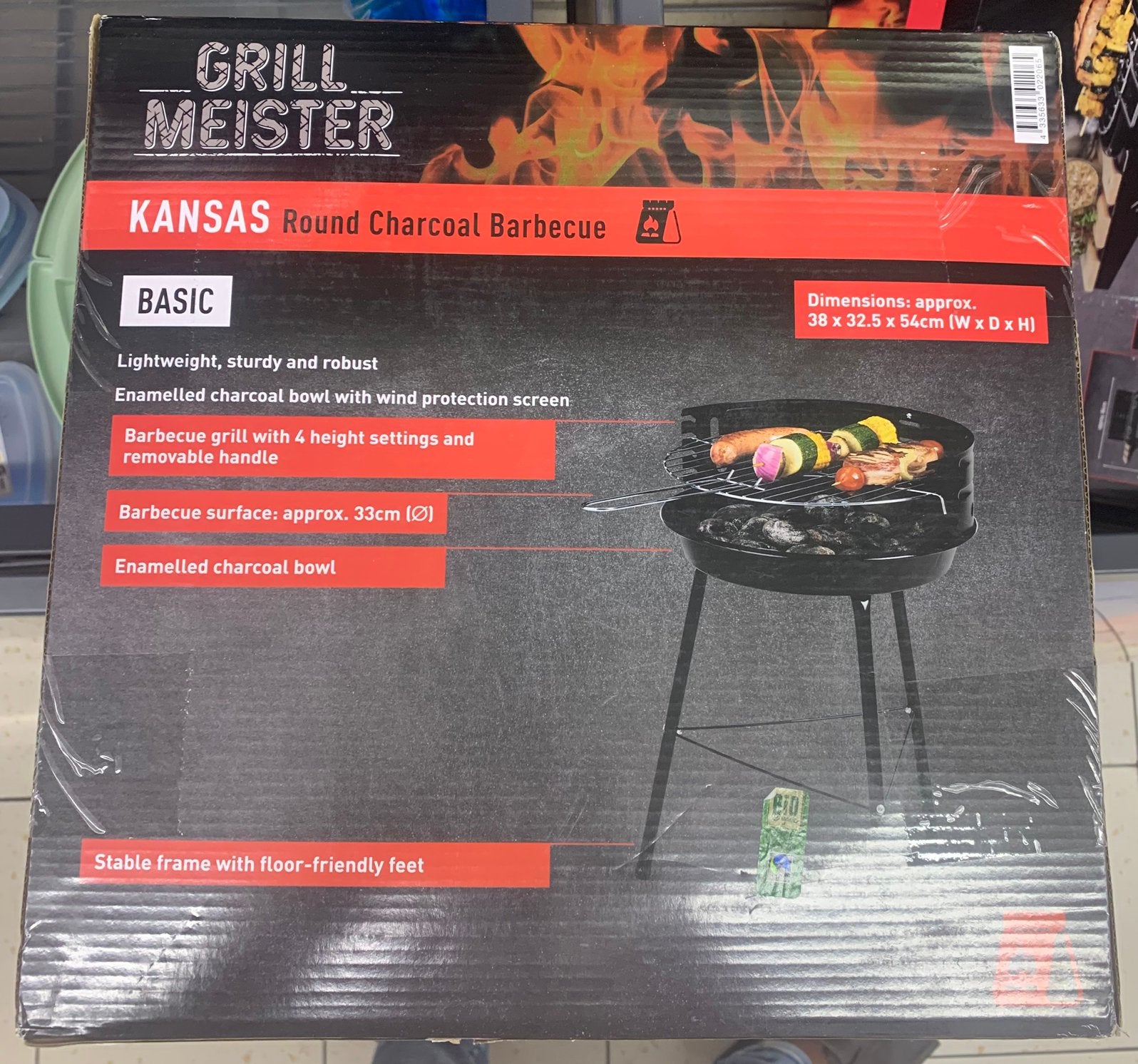 Barbecue charbon GRILL MEISTER KANSAS – Rond 33 cm | Bon, Ophalen of Verzenden, Nieuw