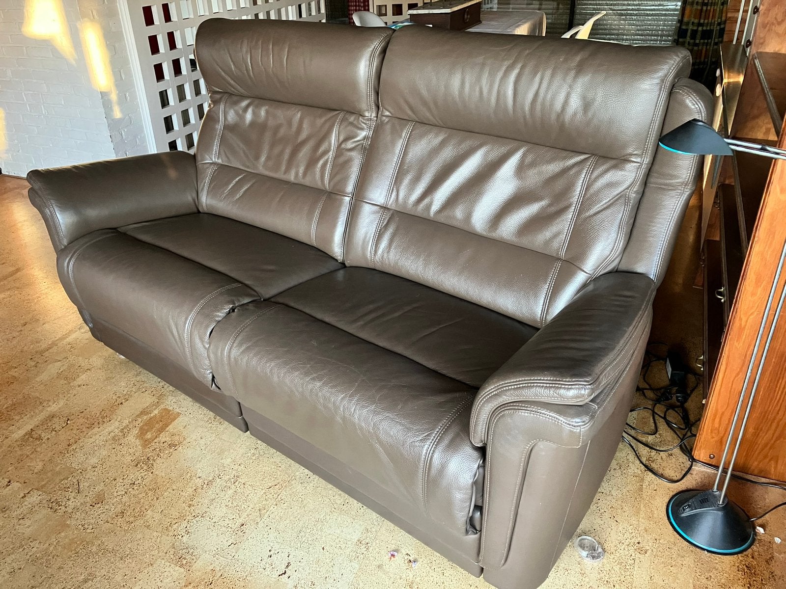 Bruine 2/3 zits lederen relax zetel, Ophalen, Gebruikt, 150 tot 200 cm, Driepersoons