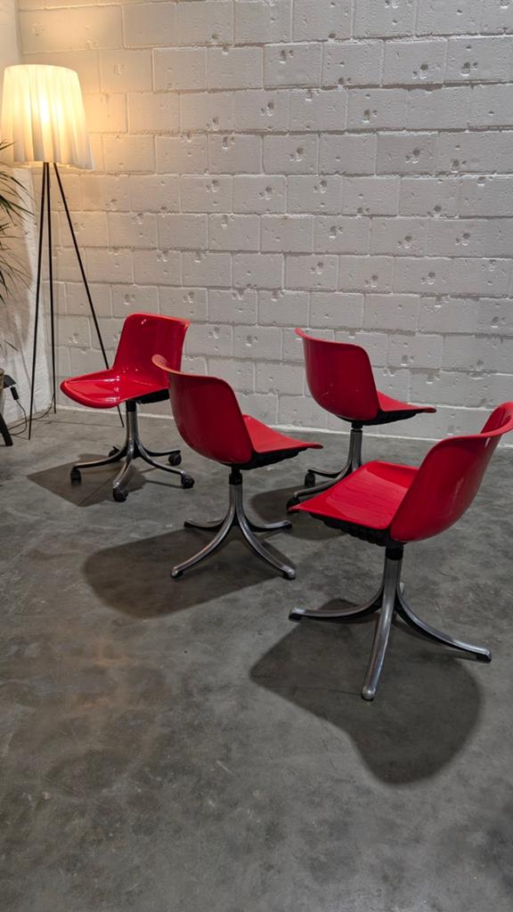 Osvaldo Borsani modus stoelen Tecno Italië, Maison & Meubles, Chaises, Utilisé, Synthétique, Métal, Rouge, Enlèvement