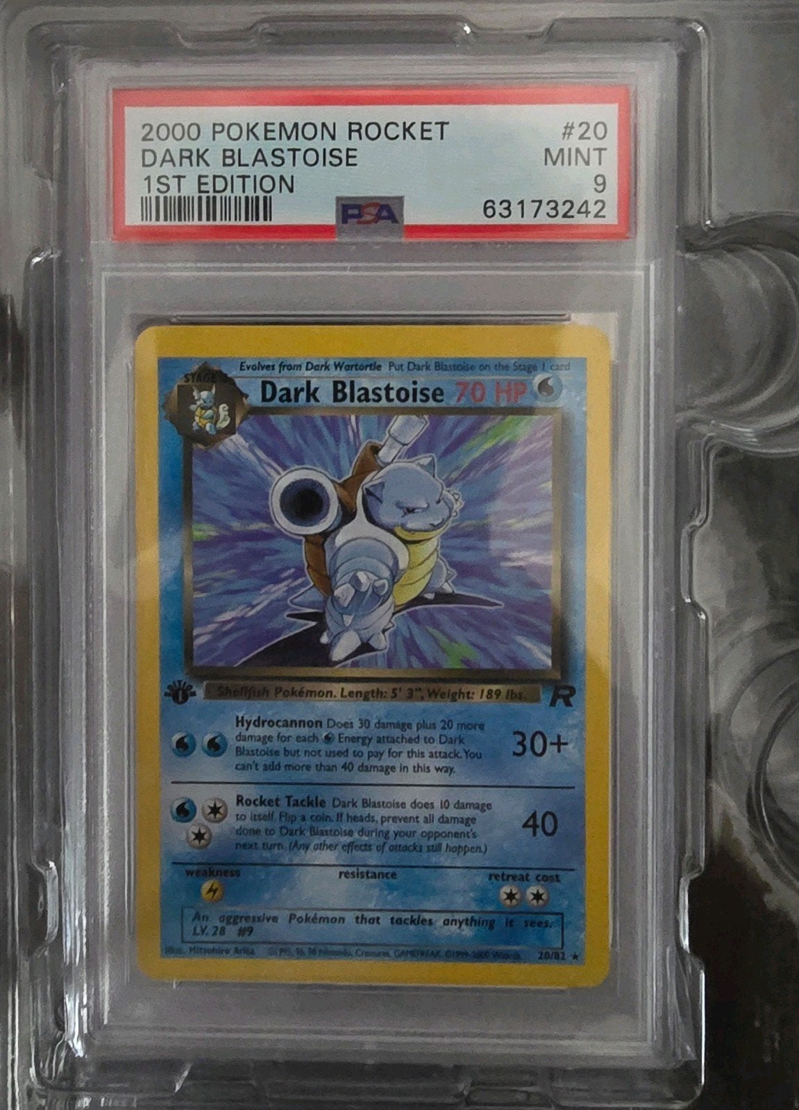 Psa 9 dark blastoise #20 1st ed team rocket, Hobby en Vrije tijd, Ophalen of Verzenden, Zo goed als nieuw