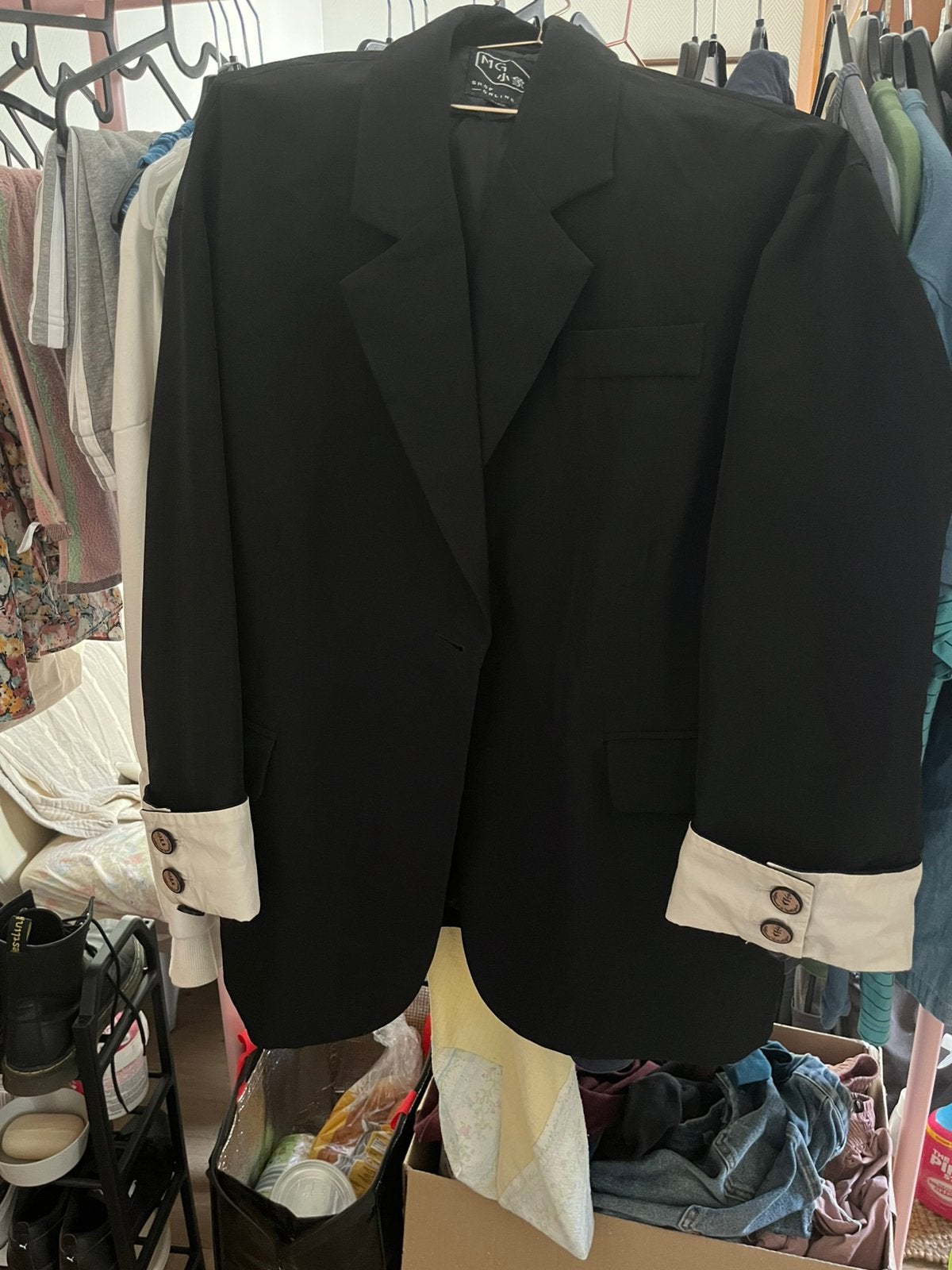 Blazer noir à poignets blancs, Enlèvement ou Envoi, Comme neuf