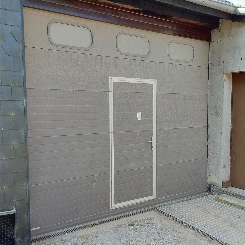 Porte de garage industrielle avec porte de passage, Bricolage & Construction, Aluminium, Enlèvement, Utilisé, Vitre comprise