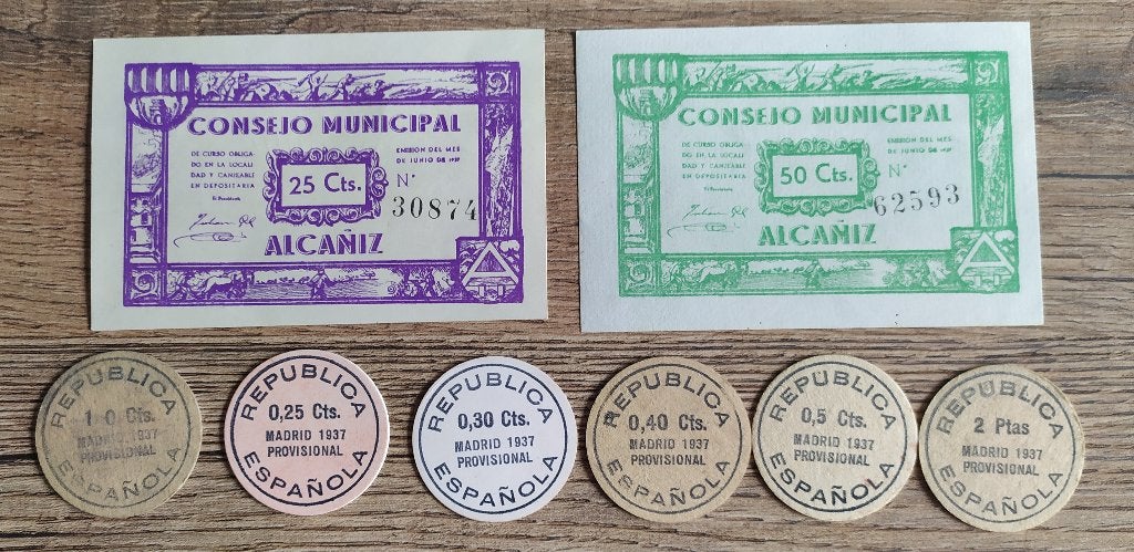 25 + 50 Centimos Alcaniz (1937) - Argent d'urgence espagnol, Enlèvement ou Envoi, Autres pays, Série