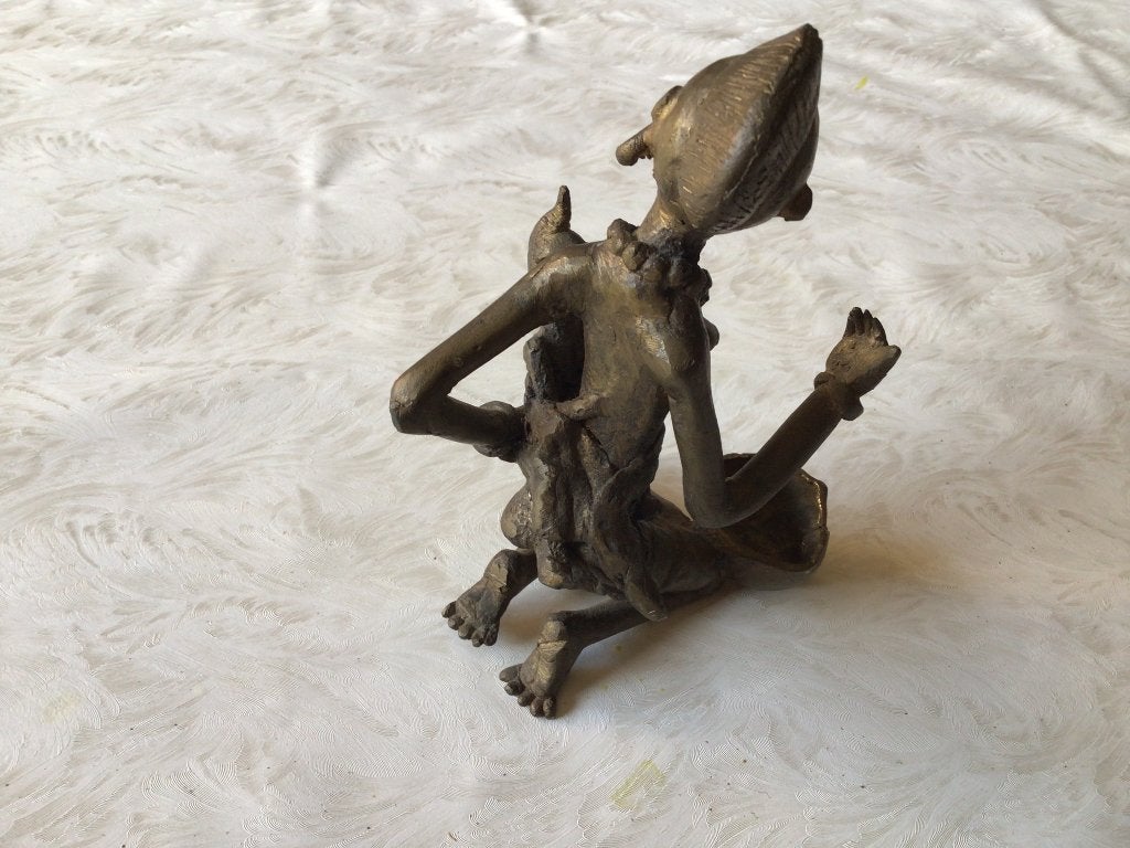 Oud bronzen beeld voedende vrouw met kind, Antiek en Kunst, Ophalen of Verzenden, Koper