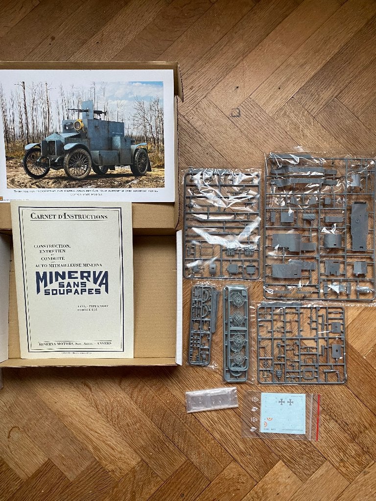 PANTSERWAGEN MINERVA - BELGISCH LEGER - WWI, Overige merken, Tank, Verzenden, 1:32 tot 1:50