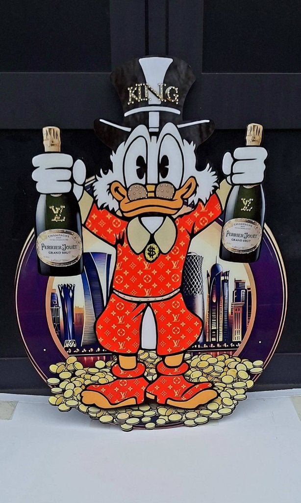 Mooi fantasy design pop-art werk van Dagobert Duck🥂💰, Verzamelen, Ophalen of Verzenden, Nieuw, Reclamebord
