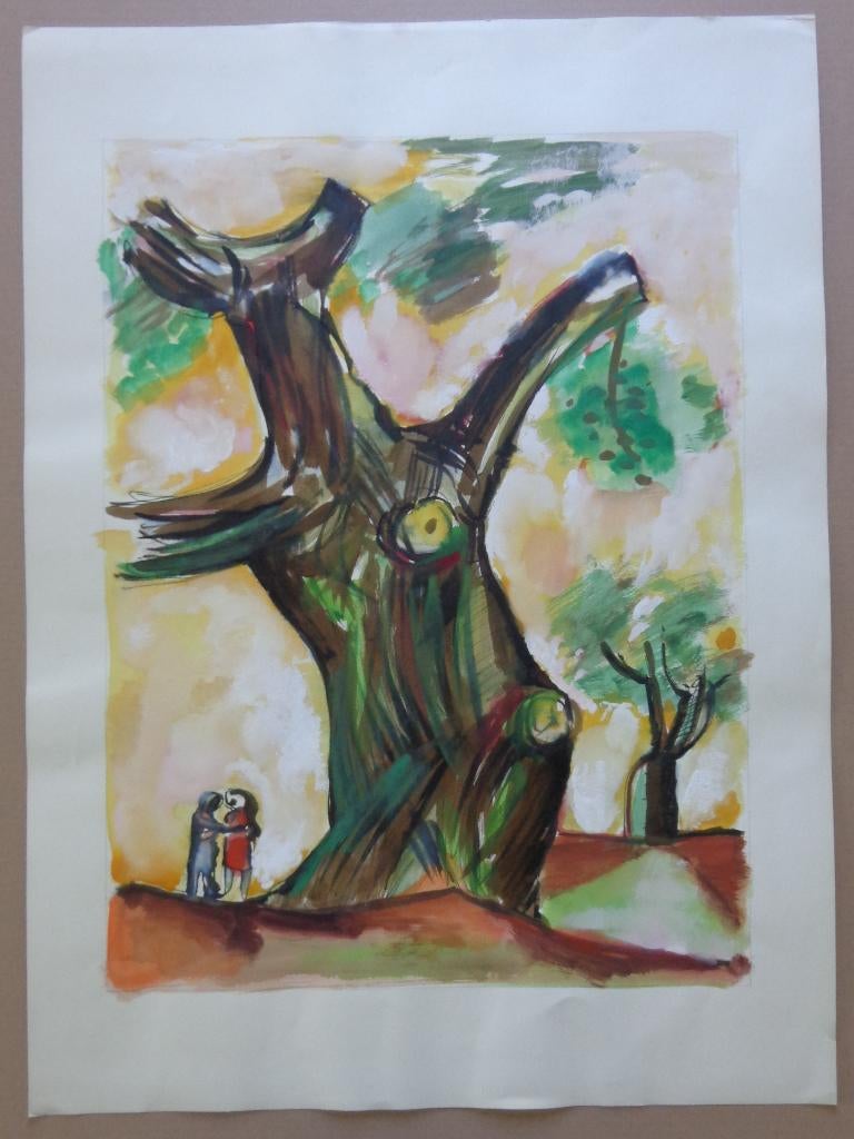 JOEL KASS / LEVENSBOOM / ORIGINEEL WERK / 76x56cm, Antiek en Kunst, Ophalen of Verzenden, Gesigneerd, Aquarel